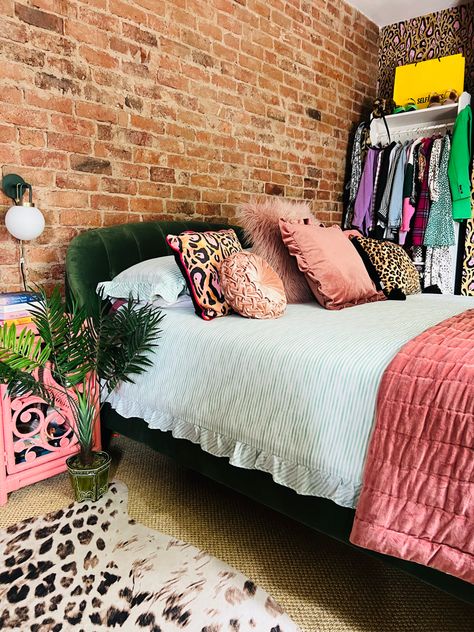 New frilly stripe bedding from George at Asda - in love! Matches my pink and green maximalist bedroom perfectly! #maximalism #pink #bedroomideas Hot Pink Maximalist Room, Green And Cheetah Bedroom, Maximalist Bedspread, Pink And Green Maximalist, Green Maximalist Bedroom, Green And Pink Bedding, Maximalist Bed, Cheetah Bedroom, Pink And Green Bedroom