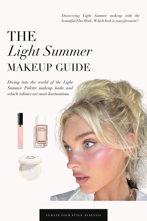 Discovering the allure of Light Summer makeup with Elsa Hosk 🤍 . #coloranalysis #colouranalysis #lightsummer #summerpalette #lightsummerpalette #coloranalyst Makeup For Summer Skin Tone, Cool Summer Color Palette Makeup Looks, Makeup For Light Summer Palette, Light Summer Eyeshadow Palette, Summer Makeup Palette, Summer Color Analysis Makeup, Fresh Summer Makeup, Color Analysis Light Summer, Light Summer Eye Makeup