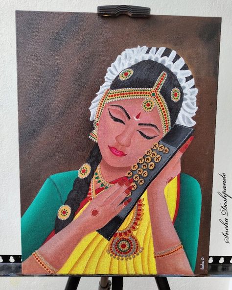 Drawing Ideas For Exhibition, Canvas Painting For Exhibition, Indian Culture Painting Easy, Peanuts Painting, Indian Painting Ideas, Round Glass Painting, Art Competition Ideas, Colorful Art Paintings, Contemporary Folk Art