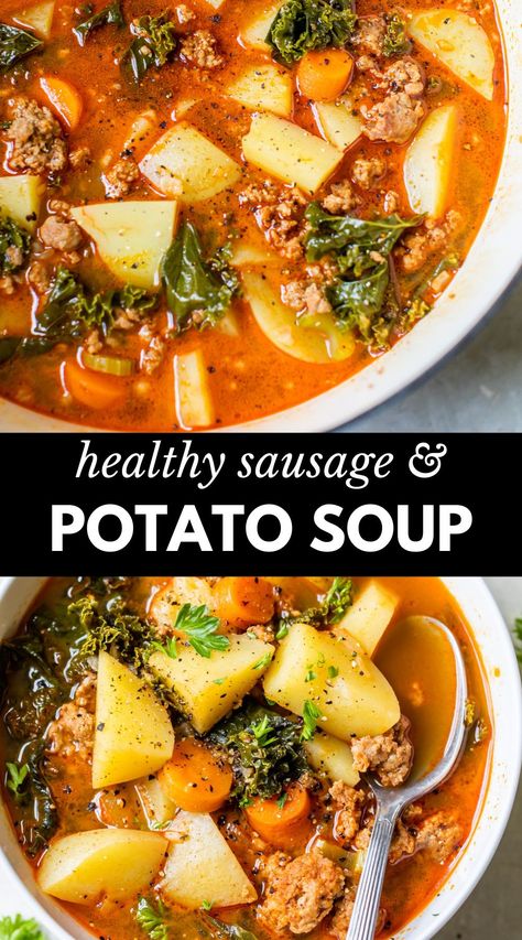 Sausage And Potato Soup, Sausage Potato Soup, Sausage Soup Recipes, Sausage Potato, Sausage Potatoes, One Pot Dinners, Spicy Sausage, Soup And Stew, Health Dinner Recipes