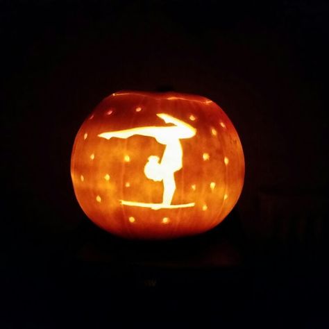 Credits to Nicky Hawkins Dancer Pumpkin Carving, Gymnastics Pumpkin Carving Ideas, Easy Pumpkin Carving, Creative Pumpkin Carving, Creative Pumpkins, Aerial Silks, Pumpkin Faces, Pole Dancing, Pumpkin Design