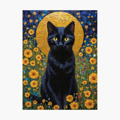 Get my art printed on awesome products. Support me at Redbubble #RBandME: https://www.redbubble.com/i/photographic-print/Klimt-Style-Black-Cat-in-Garden-Wild-Flowers-Painting-by-Arwen-Art/161004140.6Q0TX?asc=u Wild Flowers Painting, Luna Painting, Garden Wild Flowers, Cat In Garden, Black Cat Illustration, Garden Wild, Black Cat Painting, Cat Embroidery Design, A Level Art Sketchbook