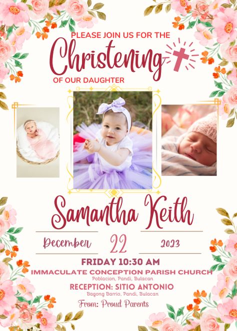 Girly Invitation, Tarpaulin Design, Christening Invitations Girl, Invitation Layout, Logo Design Mockup, Christening Ideas, Christening Invitation, Bday Invitations, Unicorn Invitations