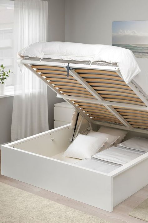 10 Creative Under-Bed Storage Ideas for Clothes, Shoes, and Toys - DIY Under Bed Storage Lit Malm Ikea, Ikea Leirvik, Cama Ikea, Ikea Bed, Ikea Malm, White Bed, Bed Frame With Storage, Ottoman Bed, Bed Base