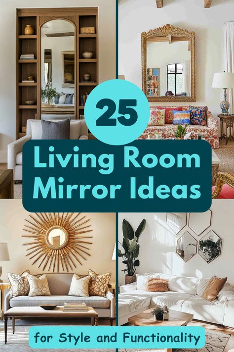 25 stunning mirror ideas to transform your living room! From statement pieces to functional designs, these mirrors add light, depth, and style to any space. Perfect for modern, rustic, or eclectic interiors. #HomeDecor #LivingRoomDesign #MirrorDecor #InteriorInspiration #StylishLivingRooms Mirror In Bookshelf, Floor Mirror In Small Living Room, Standing Mirror Decor Living Rooms, Large Mirror Placement Ideas, Mirrors For Living Room Wall, Mirror Decorating Ideas Living Room, Mirror Panel Wall Living Rooms, Wall With Mirror Decor, Leaning Mirror Living Room