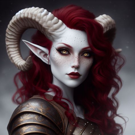 Tiefling Red Hair, Red Tiefling Female, Dnd Female Tiefling, Tiefling Female, Fantasy Demon, Dragon Rpg, Fantasy Portraits, Demon Art, Dungeons And Dragons Characters