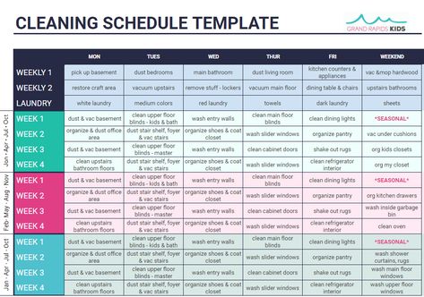 Google Sheets template that you can copy and customize to create your own cleaning schedule - a whole year of cleaning on one page! Yearly Cleaning Schedule, Cleaning Binder, Mental Happiness, Cleaning Template, Planners Printables, Cleaning Schedule Templates, Fly Lady, Cleaning Schedules, Family Organization