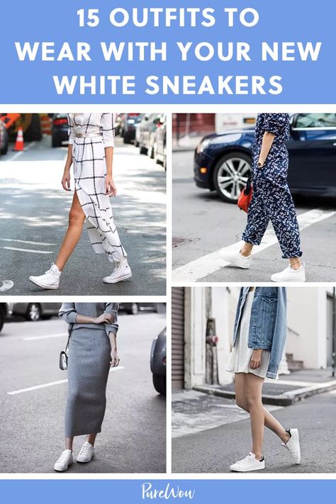 15 Outfits to Wear with Your New White Sneakers White Adidas Shoes Outfits, Belgium Outfits, White Sneakers Women Outfit, Heel Hacks, White Gym Shoes, White Tennis Shoes Outfit, Bohemian Outfit Ideas, What To Wear With Leggings, Jackets Cute