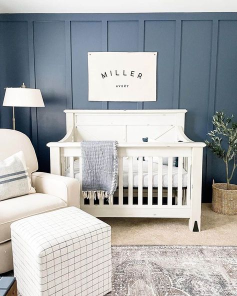 31 Cute Baby Boy Nursery Ideas for Your Little One Blue Accent Wall Nursery, White Crib Nursery, Blue Nursery Ideas, Baby Boy Blue Nursery, Organization Nursery, Dollhouse Makeover, Blue Nursery Boy, Nursery Accents, Nursery Accent Wall