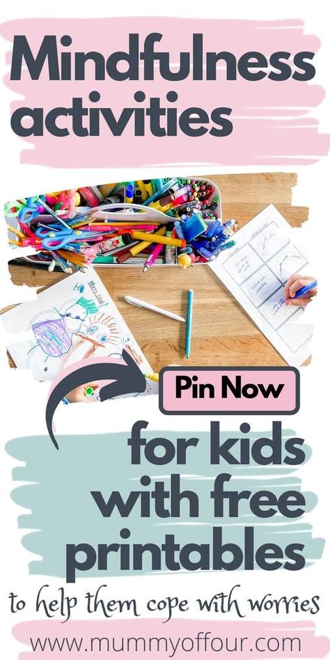 Mindfulness Activities For Kids With Free Printables - Mummy Of Four 5 Minute Mindfulness Activities, Art Therapy For Kids Ideas, Mindfulness For Kids Free Printables, Mental Health For Kids Activities, Kids Mindfulness Activities, Mindfulness Art For Kids, Kids Mental Health Activity, Health And Wellbeing Activities For Kids, Mental Health Activity For Kids