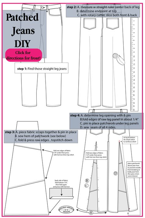 Ultimate guide to making your own patcjwork wide leg jeans! So easy and my daughter Emma loved the result! How To Make Jeans Looser, How To Widen Jeans Leg, Diy Wide Leg Jeans, Wide Leg Jeans Pattern, Patchwork Clothes Scrap Fabric, Patchwork Clothes Fashion, Patchwork Jeans Diy, Patchwork Clothes Diy, Jeans Pattern Sewing