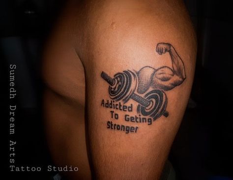 Tattoo for Boys Introvert Tattoo, Weightlifting Tattoo, Gym Tattoo Ideas, Dumbbell Tattoo, Tattoo For Boys, Dreamer Tattoo, New Tattoo Styles, Gym Tattoo, Ganesh Tattoo