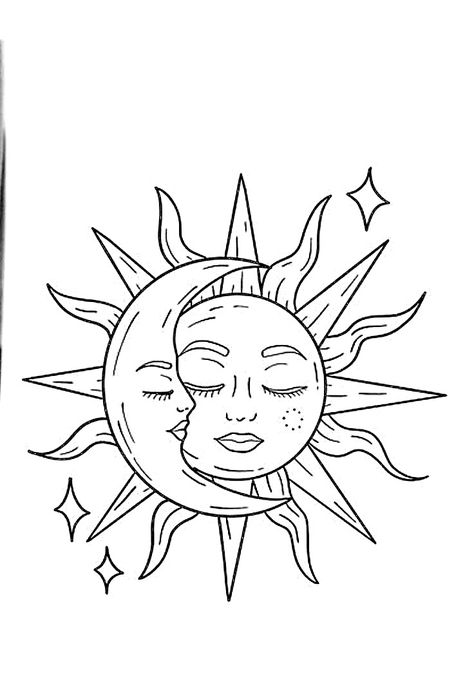 Eclipse Tattoo, Sun And Moon Drawings, Love Coloring Pages, Drawing Stencils, Arte Van Gogh, Moon Drawing, Tattoo Design Book, Country Paintings, Easy Drawings Sketches