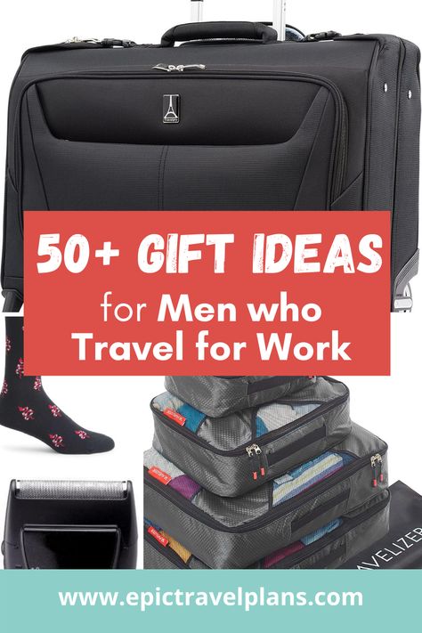 Need massive inspiration for gifts for him? Here are MORE THAN 50 business travel gifts he'll love! Business outfits, travel essentials, travel gadgets. Practical travel gifts AND fun ideas, too. It's the ULTIMATE list of the best gift ideas for men who travel for work! #giftsforhim #giftsfordad #businesstravel #travelgifts #travelgadgets Mens Travel Essentials, Traveling Husband, Gift Ideas For Guys, Travel For Work, Travel Accessories For Men, Best Travel Gifts, Mens Gadgets, Travel Essentials Men, Gifts For Teen Boys