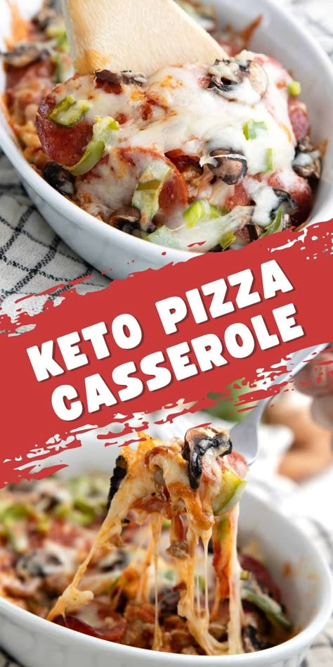 This Easy Pizza Casserole has all the flavor of your favorite take-out with almost none of the carbs. Crustless pizza is low carb, keto-friendly, and gluten-free. And it really satisfies those cravings! Easy Pizza Casserole, Keto Pizza Casserole, Easy Keto Casserole Recipes, Easy Keto Casserole, Crustless Pizza, Keto Casserole Recipes, Keto Italian, Keto Casseroles, Casserole Easy