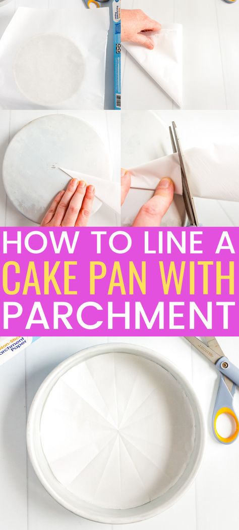 This step by step tutorial will walk you through how to line a round cake pan with parchment paper so that you can get baking delicious cakes. via @sugarandsoulco Parchment Paper Recipes, Cake Pan Sizes, Cake Preparation, Circle Cake, Cake Liner, Cake Baking Pans, Parchment Paper Baking, Baking Cakes, Delicious Cakes