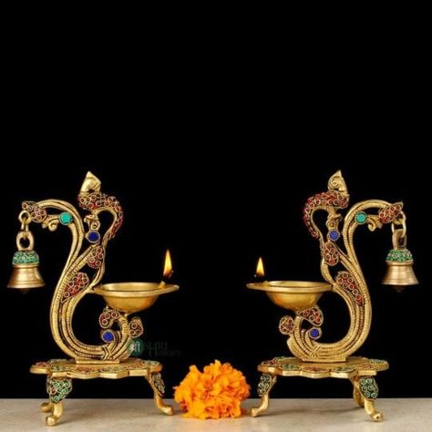 Brass Diyas, Home Decor Traditional, Diya Lamp, Lotus Lamp, Traditional Lamps, Lamp Stand, Brass Bells, Pooja Rooms, Brass Decor