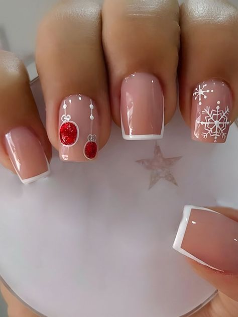 December Nails, Christmas Nails Easy, Christmas Gel Nails, Christmas Nails Acrylic, Short Acrylic Nails Designs, Xmas Nails, Fancy Nails, Nail Arts, Artificial Nails