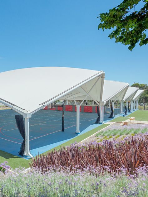 A MakMax TensoSport-MAX Basketball Court Canopy Tensile Membrane, Roof Canopy, Pvc Roofing, Sports Court, Badminton Court, Basketball Courts, Sport Court, Pickleball, Badminton