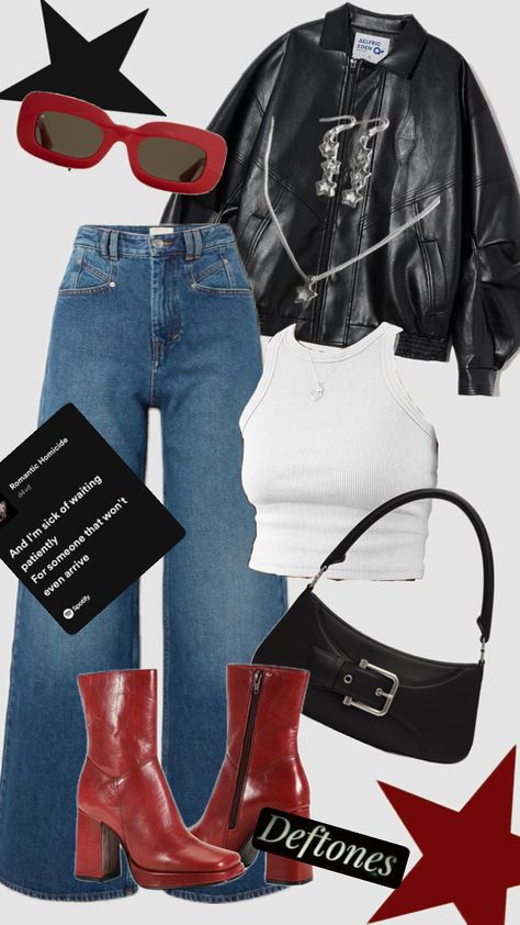 #oufitinspo #vintage #vibes #leatherjackets #rockstargfaesthetic #rockstargirlfriend #rockstar #falloutfitinspo #grunge Rockstar Theme Outfit, Outfits Rockstar, Rockstar Gf Outfit, Aaliyah Style, Rockstar Girlfriend, Rockstar Gf, Witch Aesthetic, Themed Outfits, Outfit Inspo Fall