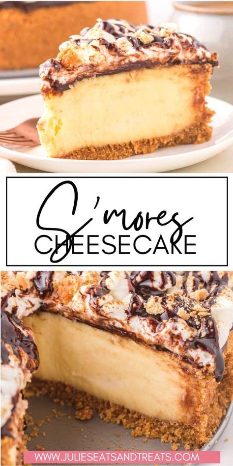 Smores Cheesecake, Toasted Marshmallow No Bake Cheesecake, S’more Cheesecake Recipe, Cheesecake With Graham Cracker Crust, S’mores With Graham Cracker Crust, Marshmallow Cheesecake, Homemade Smores, Cheesecake Factory Smores Cheesecake, Homemade Cheesecake Recipes