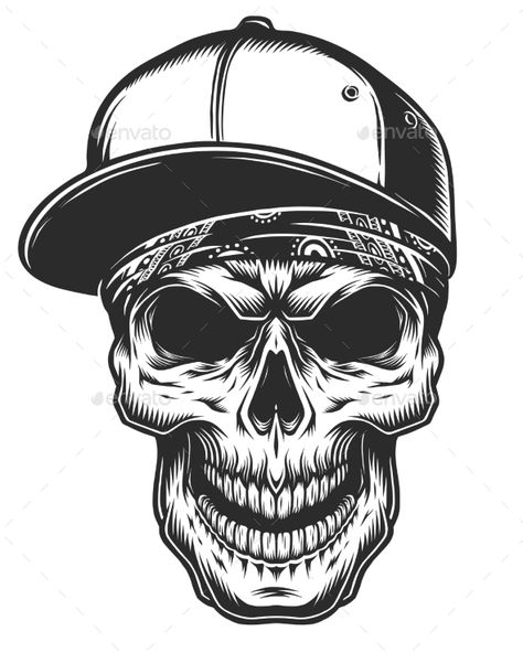 Illustration of Skull in Bandana and Baseball Cap by imogi Illustration of skull in bandana and baseball cap. Monochrome line work. Isolated on white background Baseball Hat Tattoo, Baseball Cap Tattoo, Blitz Tattoo, Cap Tattoo, Hat Tattoo, Catrina Tattoo, Rose Tattoos For Men, Skull Art Drawing, Skull Pictures