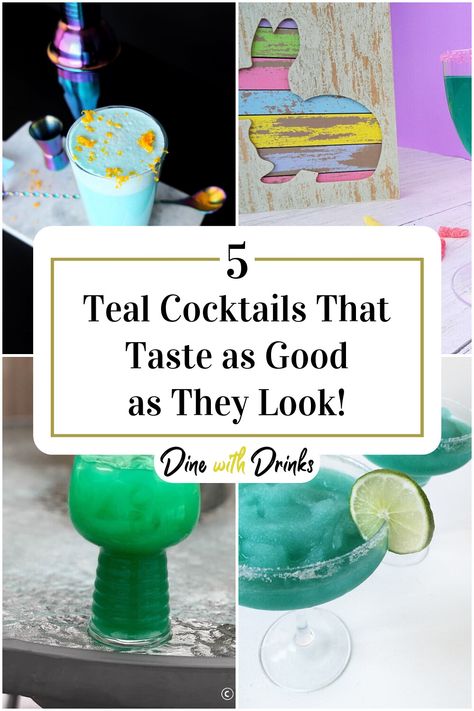 Collage of 4 teal cocktails. Paradise Cocktail, Green Cocktails, Pink Drink Recipes, Teal Cocktail, Colorful Drinks, Yummy Alcoholic Drinks, Rum Cocktails, Green Cocktail, Rum Drinks