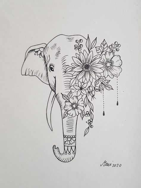 Feminine Elephant tattoo idea #tattooforwomen #sunflowertattoos Feminine Elephant Tattoo, Elephant Head Tattoo, Mandala Elephant Tattoo, Mandala Tattoo Sleeve, Elephant Tattoo Design, Mandala Elephant, Skeleton Hand Tattoo, Elephant Drawing, Elephant Tattoo