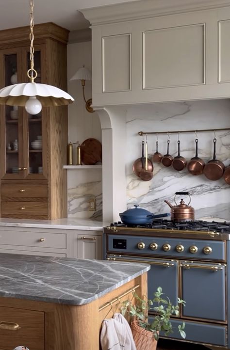 Beth Webb Kitchen, Range Nook Kitchen, Traditional English Kitchen Design, Best Kitchen Upgrades, Kitchens With Stove In Island, English Tudor Homes Interior Kitchen, Kitchen With No Walls, Range Next To Fridge, Furniture Style Island