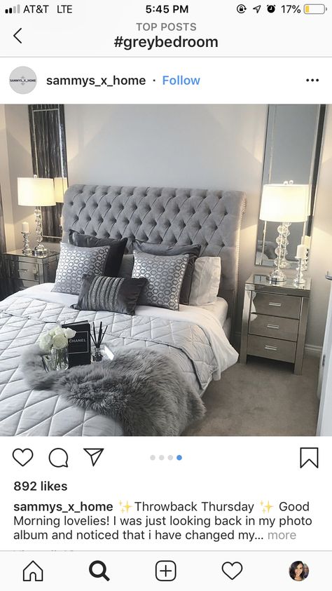 Modern French Bedroom, Grey Bedroom Design, Silver Bedroom, Grey Bedroom Decor, Simple Bedroom Design, French Bedroom, Luxury Bedroom Design, Dekorasi Kamar Tidur, Grey Bedroom