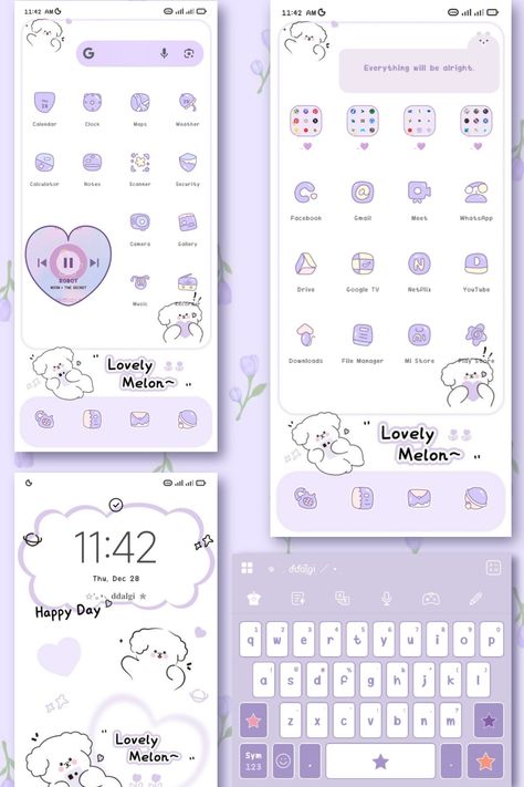 ☆ ꒰ app: CUMO, music widget android 12, design keyboard ꒱ Theme Apps For Android Free, Free Themes For Android, Aesthetic Homescreen Layout, Homescreen Themes, Music Widget, Stickers Bts, Mobile App Icon, Aesthetic Homescreen, Note Pad Design