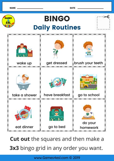 Esl Daily Routines, Daily Routine Worksheet For Kids, Daily Activities Worksheet, Classroom Language Worksheet, Daily Routine In English, Kindergarten Graduation Songs, Daily Routine Worksheet, Speaking Activities English, Vocabulary In English