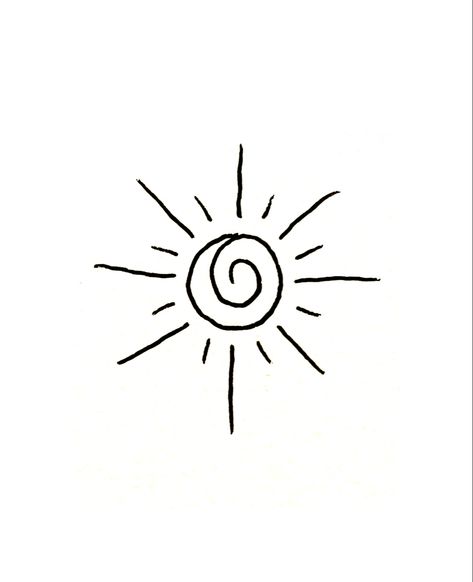 Simple Cute Designs To Draw, Spiritual Easy Drawing, Cartoon Sun Tattoo, Smiley Sun Tattoo, Sun Sketch Simple, Sun Simple Drawing, Easy Sun Drawing, Nature Doodles Simple, Simple Sun Drawing