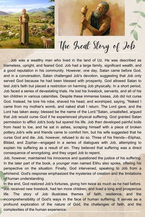 Job's faith was rewarded, and God restored his fortunes twofold. The story of Job resonates with timeless themes of resilience, faith, and the profound mystery of God's ways in the face of adversity. It serves as an inspiring testament to the strength of the human spirit and the transformative power of unwavering faith.🙌💯🤗 Story Of Job, Unwavering Faith, Wealthy Men, Human Spirit, Inspirational Quotes God, Great Stories, Inspirational Story, The Face, Verses