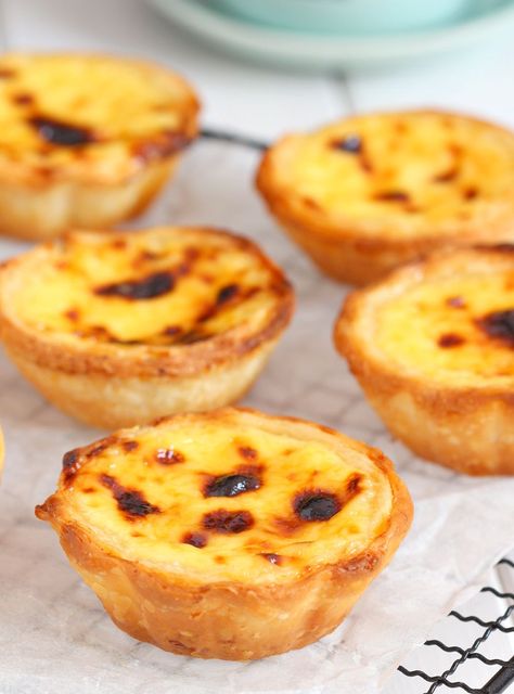 Egg Tart Recipe, Portuguese Tarts, Portuguese Egg Tart, Baked Custard, Portuguese Desserts, Custard Desserts, Burnt Sugar, Egg Custard, Custard Tart