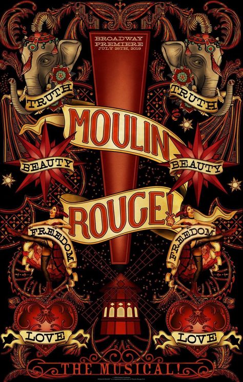 The Greatest Showman Poster, Moulin Rouge Broadway, Satine Moulin Rouge, Moulin Rouge Movie, Moulin Rouge Musical, Musical Wallpaper, Symmetrical Balance, Broadway Posters, Dark Circus