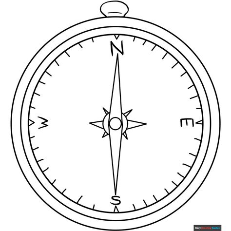 Free Compass Coloring Page for Kids Compass Clipart, Geography Poster, Compass Picture, Compass Drawing, Easy Drawing Guides, Drawing Guides, Rose Crafts, Coloring Sheets For Kids, Kids Print