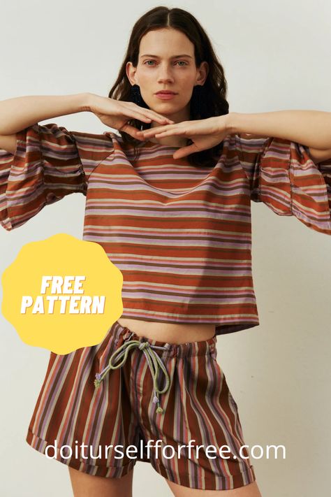 Discover an extensive collection of complimentary sewing patterns sourced globally at doiturselfforfree.com. Craft exquisite items for individuals of all ages, including children, babies, men, women, and even home decor—all at no cost. Access these free patterns conveniently in PDF format. Night Shorts, Wardrobe Simple, Sewing Patterns Free Women, Shorts And Top, Upcycle Clothes Diy, Sew Simple, Diy Shorts, Seam Allowance, Pretty Kitty