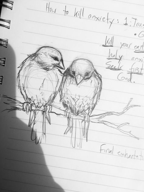 3 Birds On A Branch, Drawings Of Sparrows, Nature Notebook Ideas, Drawings Of Birds Sketches, Bird On Tree Drawing, Birds On A Branch Drawing, Bird Drawing Aesthetic, Two Birds Drawing, Drawing Ideas Birds