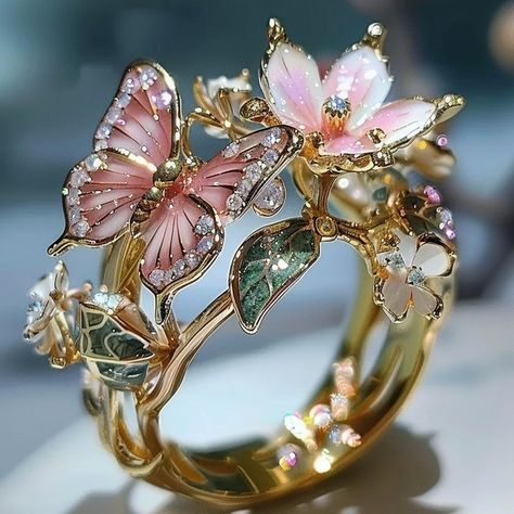 Immediatelk Image 3d, Ringe Gold, Butterfly Flower, Butterfly Ring, Butterfly Flowers, Mua Sắm, Flower Ring, Beautiful Butterflies, Special Gifts