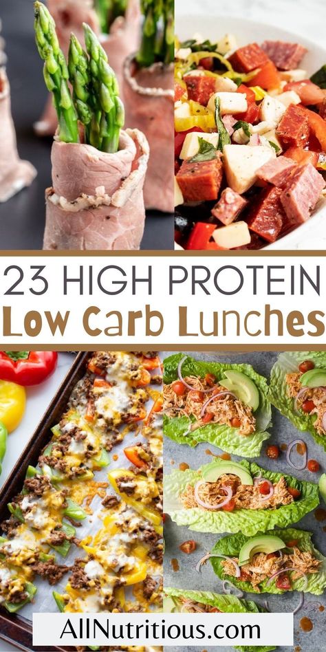 You can easily enjoy more filling high protein meals for your low carb diet when you make any of these nutritious high protein low carb lunch recipes. These healthy high protein lunches are perfect for any day of the week. High Protein Low Carb Lunch, High Protein Lunches, Low Carb Lunch Recipes, Low Carb Lunches, Low Carb Lunch Ideas, Protein Lunches, High Protein Meals, Low Carb Low Fat Recipes, Protein Lunch