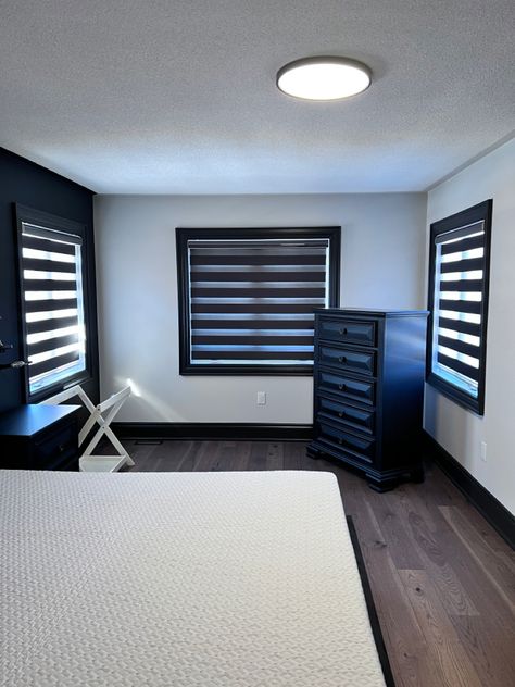 Zebra shades, bedroom ideas Black Zebra Blinds, Popular Window Coverings, Blinds For Bedroom, Beautiful Blinds, Zebra Shades, Barrie Ontario, Zebra Blinds, Bedroom Blinds, Outdoor Screens