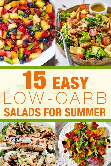 15 Easy Low-Carb Salads For Summer Lunch or Dinner. LCHF, Gluten-Free. Carb Free Salads, Salad For Diabetics Easy Recipes, Salads For Diabetics, Orange Chicken Salad, Low Carb Summer Recipes, Salads For Summer, Afternoon Lunch, Salad Recipes Low Carb, Zesty Salad