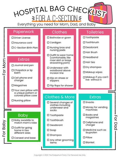 How to Pack your C-Section Hospital Bag—This packing list includes everything you need to pack for your scheduled C-Section. We've included checklists for the mom to be (including what to wear after), for dad, and for baby so everyone has everything they need for a planned C-Section birth. Birth Plan For C Section, C Section Preparation, Birth Plan C Section, Csection Postpartum Care, C Section Birth Plan, Hospital Bag C Section, Csection Hospital Bag, Birth Hospital Bag, Baby Hospital Bag Checklist