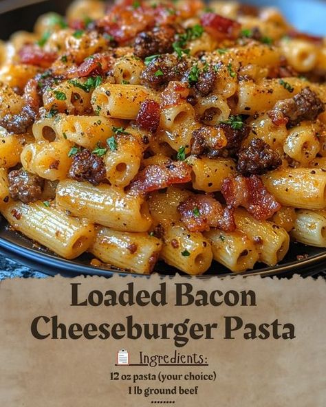 Ever had a dish that takes you right back to the comfort of home? 🍽️ Imagine this: you just finished a long day, and all you crave is something hearty, something that feels like a warm hug on a plate. That’s where the *Loaded Bacon Cheeseburger Pasta* comes in! 🥓🍔🍝 Picture the sizzle of bacon, the savory beef, and the creamy, cheesy goodness—all mixed into one perfect bite. Each forkful reminds you of your favorite burger, but with the comforting twist of pasta. It’s quick, satisfying, and a... Loaded Bacon Cheeseburger Alfredo Pasta, Loaded Bacon Cheeseburger Pasta, Bacon Cheeseburger Pasta, Beef And Pasta, Street Food Business, Cravings Food, Potato Skillet, Cheeseburger Pasta, Juicy Burger