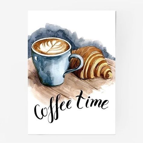 Coffee Time Illustration, Time Illustration Art, Coffee Art Illustration, Watercolor Art Coffee, Time Illustration, Coffee Watercolor, خريطة ذهنية, Food Art Painting, Coffee Artwork