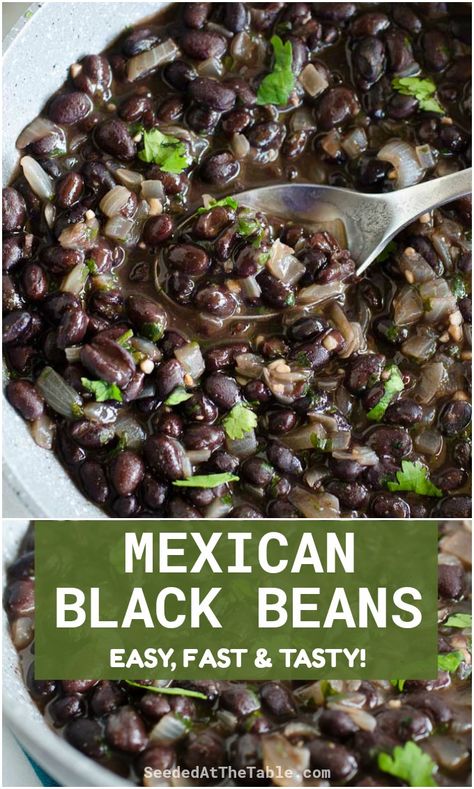 This Mexican Black Beans recipe is an easy and tasty restaurant-style side dish for any Mexican dinner! Serve it with your tacos, enchiladas, fajitas and burritos to complete your Tex-Mex meal. Mexican Black Beans Recipe, Black Beans Recipe, Mexican Black Beans, Mexican Side Dishes, Grain Recipes, Can Of Beans, Black Beans And Rice, Black Bean Recipes, Sides Recipes