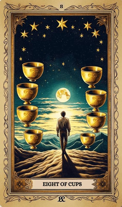 Unlock the secrets of the Eight of Cups tarot card: a journey of self-discovery & letting go for true fulfillment. Discover deeper meanings here!https://centerspirited.com/tarot/the-eight-of-cups-card-meaning/ Eight Of Cups Tarot, Eight Of Cups, Relationship Tarot, Tarot Significado, Arcana Tarot, Cups Tarot, Tarot Meanings, Online Tarot, Deeper Meaning