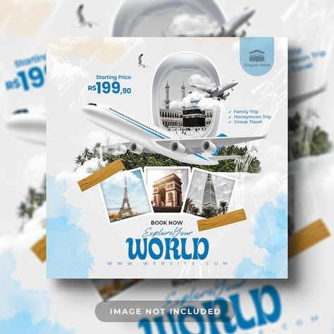 Travel and tour flyer social media post ... | Premium Psd #Freepik #psd #trip #vacation #travel #tourism Travel Post Design, Travel Social Media Design, Travel Social Media Post, Trip Poster, Tour Flyer, Tourism Design, Travel Flyer, Travel Post, Tourism Day