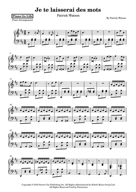 Je Te Laisserai Des Mots Piano Sheet, Piano Sheet Music With Letters Popular, Canva Project, Patrick Watson, Piano Notes, Piano Guitar, Sheet Music For Piano, Violin Sheet Music, Easy Piano Sheet Music